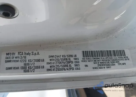 2016 Ram Promaster City Tradesman Slt z USA, uszkodzony, nr VIN ZFBERFBT5G6C43841